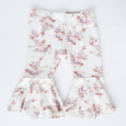 Lina Pleated Bell Bottoms - White Floral
